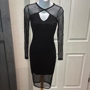 Material Girl Black Sheath Dress with Crew Neck and Long Sleeves